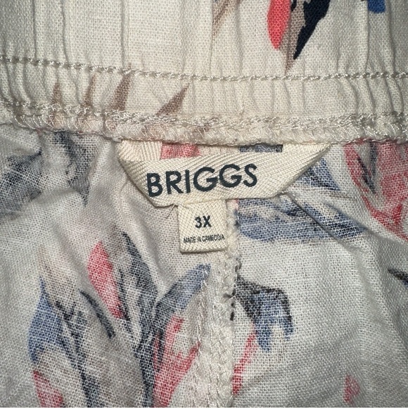 Briggs Pants Womens 3X Beige Multicolor Floral Pull On Linen Blend Wide Leg NWT - Picture 3 of 9